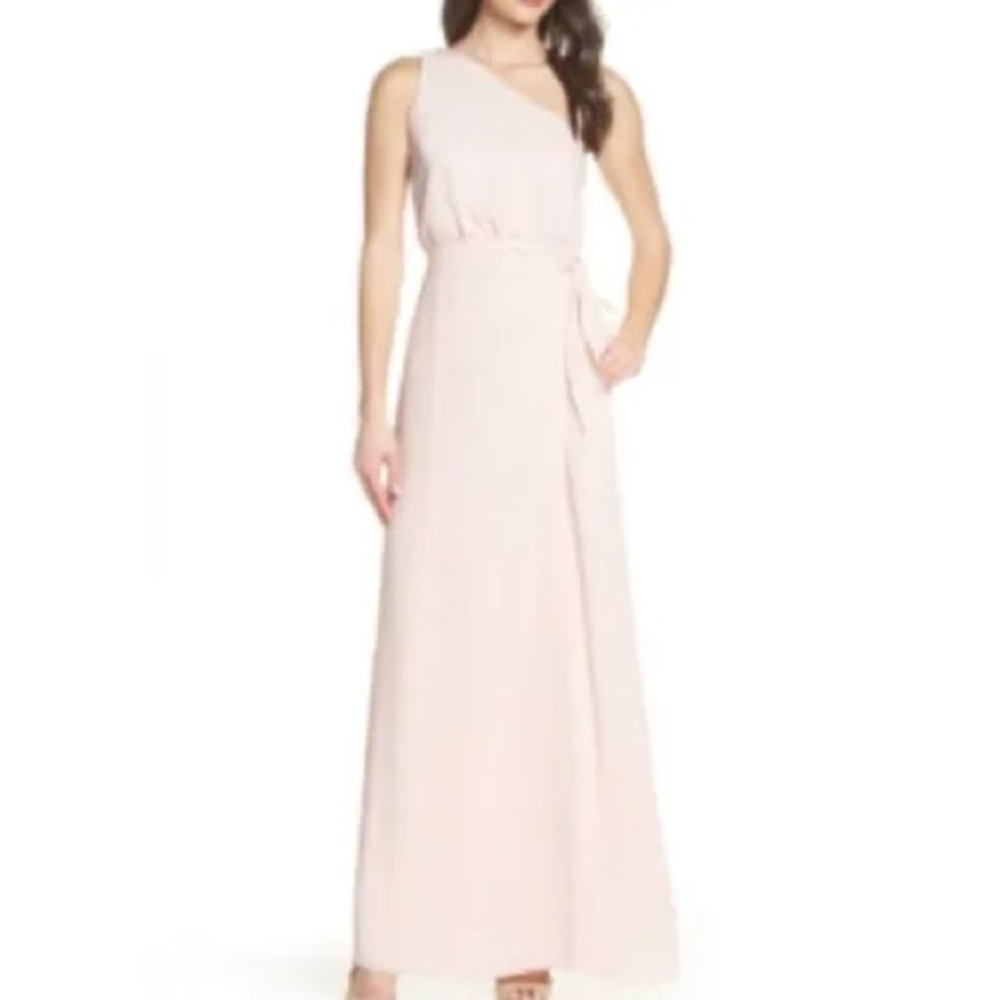 Wayf One Shoulder Pink Chiffon Maxi Dress